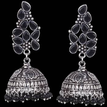 Classy  German Silver Lotus Design Beaded Dangling Jhumkhi For Women And Girls 2