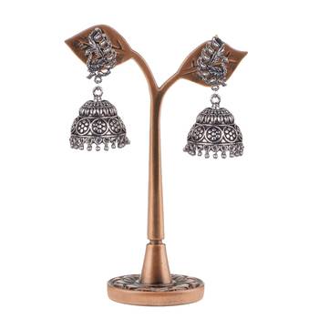 Gorgeous Peacock Design Silver Plated Oxidised Brass Push Back Jhumki Earring For Women & Girls 3