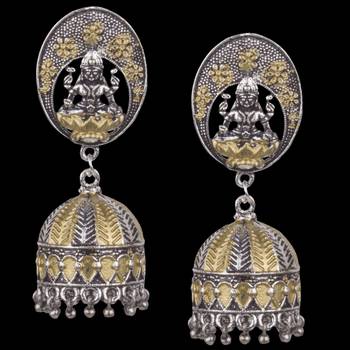 Silver Plated Mahalakshmi Handmade  Brass Jhumki Earring For Woman 2