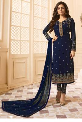 Navy-blue embroidered faux georgette salwar 1