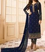 Navy-blue embroidered faux georgette salwar