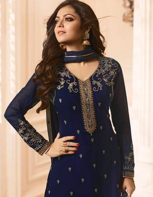 Navy-blue embroidered faux georgette salwar 2