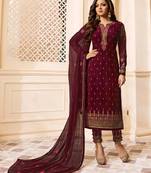 Maroon embroidered faux georgette salwar
