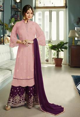 Light-pink embroidered faux georgette salwar 1