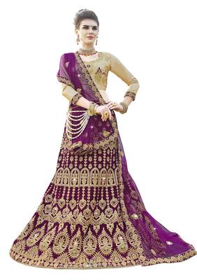 Purple Embroidered Velvet Semi Stitched Lehenga 1