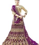 Purple Embroidered Velvet Semi Stitched Lehenga