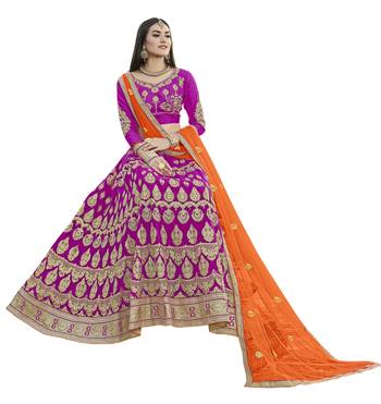 Purple Embroidered Net Semi Stitched Lehenga 1