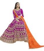 Purple Embroidered Net Semi Stitched Lehenga