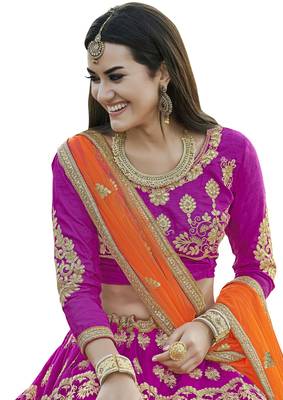 Purple Embroidered Net Semi Stitched Lehenga 2