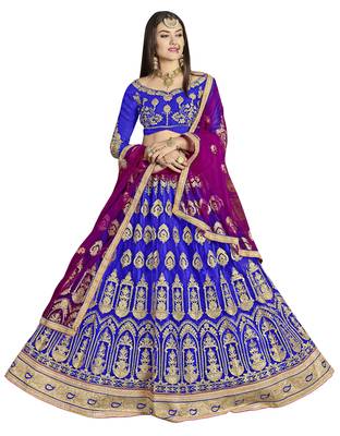 Blue Embroidered Net Semi Stitched Lehenga 1