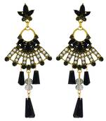 Fashion Gold-Plated Black Diamond, Crystal, Hanging Tassel Fancy Stylish Party Wear Earrings For Girls And Women