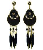 Fashion Gold Plated Unique Floral Design, Black Feather Tassel Chain Pair Of Fascinating Dangle Earrings For Women/Girls
