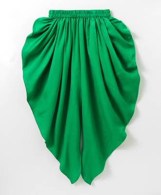 Green printed polyester top with dhoti for girls 5