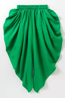 Green printed polyester top with dhoti for girls