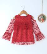 Red embroidered polyester kids tops