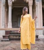 Yellow plain cotton kurta sets