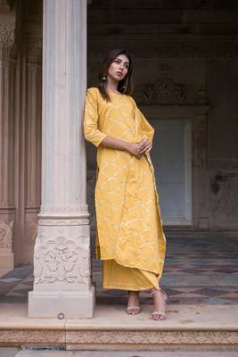 Yellow plain cotton kurta 1