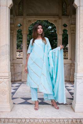 Rama gota dress with gota work dupatta and pants 1