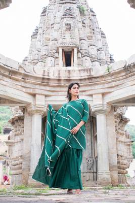 Bottle Green Gota dress with Gota work dupatta and Sharara 1