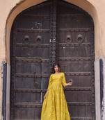 Yellow printed cotton kurta