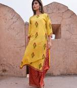 Yellow printed cotton kurta sets