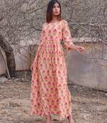 Peach printed cotton kurta