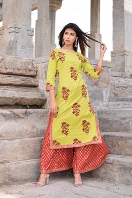 Light-green printed cotton kurta sets 1