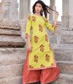 Light-green printed cotton kurta sets