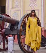 mustard Kalidar cotton suit set