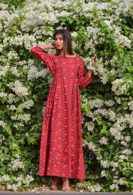Pink printed cotton kurta 1