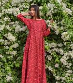 Pink printed cotton kurta