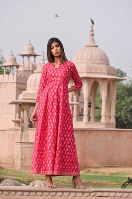 Pink printed cotton kurta 1