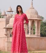 Pink printed cotton kurta