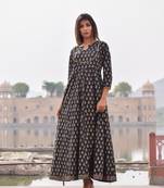 Black printed cotton kurta