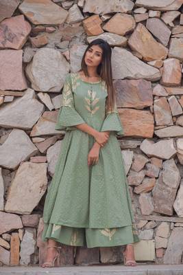 Light-olive printed cotton kurta 1