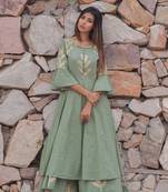 Light-olive printed cotton kurta