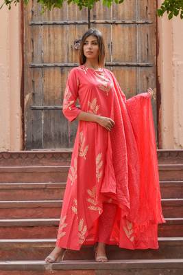 Pink printed cotton kurta sets 1