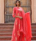 Pink printed cotton kurta sets