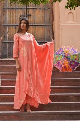 Light-peach printed cotton kurta sets 1