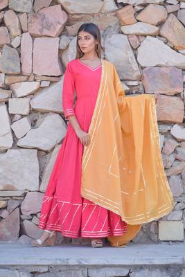 Pink plain cotton kurta with dupatta 1