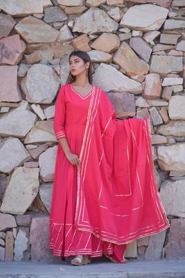 Pink plain cotton kurta with dupatta 1