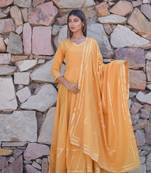 Yellow plain cotton kurta with dupatta