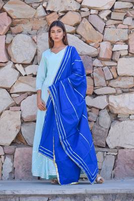 Sky-blue plain cotton kurta with dupatta 1