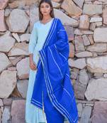Sky-blue plain cotton kurta with dupatta