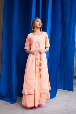 Peach plain cotton kurta 1