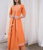 Orange plain cotton kurta sets
