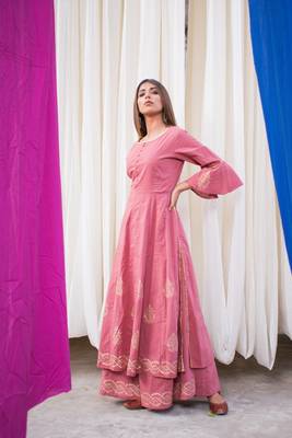 pink plain cotton kurti 1