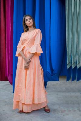 Peach plain cotton kurta 1