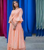 Peach plain cotton kurta