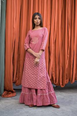 Pink plain cotton kurta 1